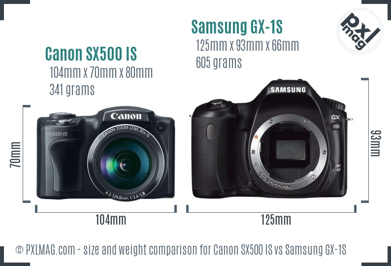 Canon SX500 IS vs Samsung GX-1S size comparison Canon SX500 IS vs Samsung GX-1S size comparison