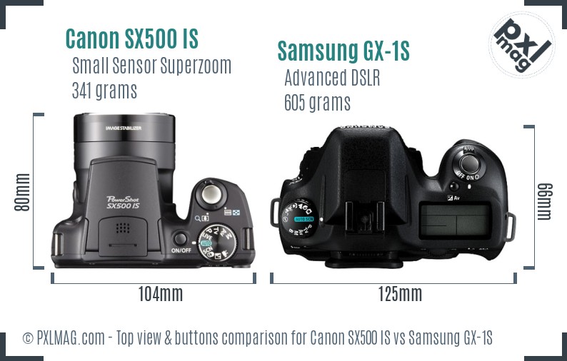 Canon SX500 IS vs Samsung GX-1S top view buttons comparison
