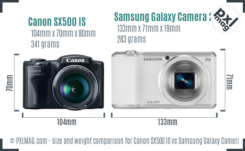 Canon SX500 IS vs Samsung Galaxy Camera 2 size comparison