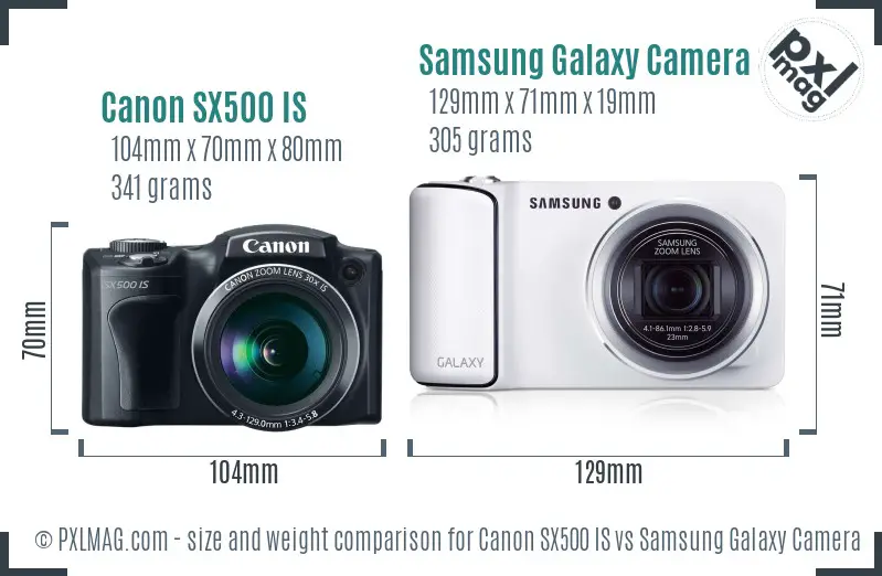 Canon SX500 IS vs Samsung Galaxy Camera 3G size comparison