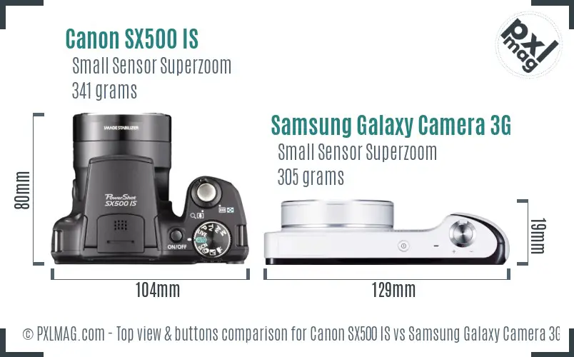 Canon SX500 IS vs Samsung Galaxy Camera 3G top view buttons comparison