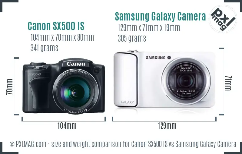 Canon SX500 IS vs Samsung Galaxy Camera 4G size comparison Canon SX500 IS vs Samsung Galaxy Camera 4G size comparison
