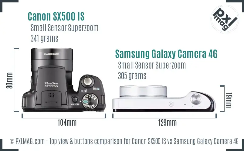Canon SX500 IS vs Samsung Galaxy Camera 4G top view buttons comparison Canon SX500 IS vs Samsung Galaxy Camera 4G top view buttons comparison