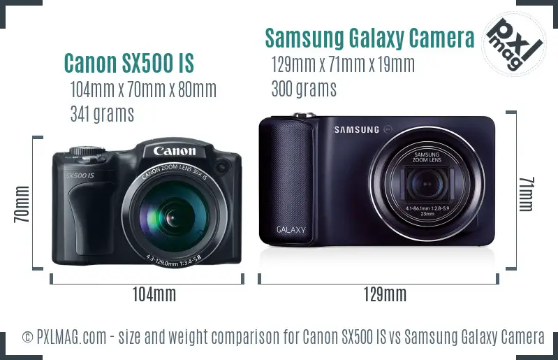 Canon SX500 IS vs Samsung Galaxy Camera size comparison