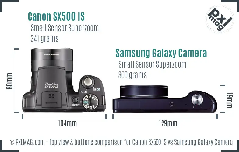 Canon SX500 IS vs Samsung Galaxy Camera top view buttons comparison