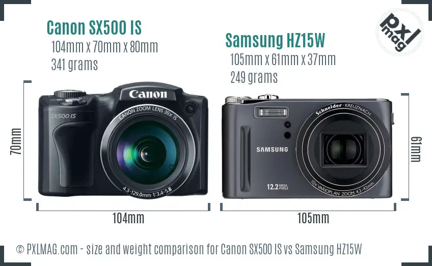 Canon SX500 IS vs Samsung HZ15W size comparison