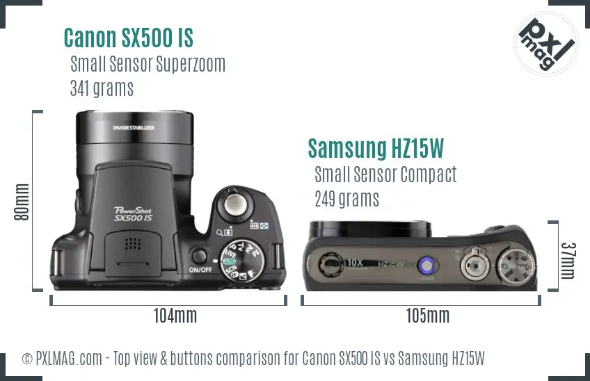 Canon SX500 IS vs Samsung HZ15W top view buttons comparison