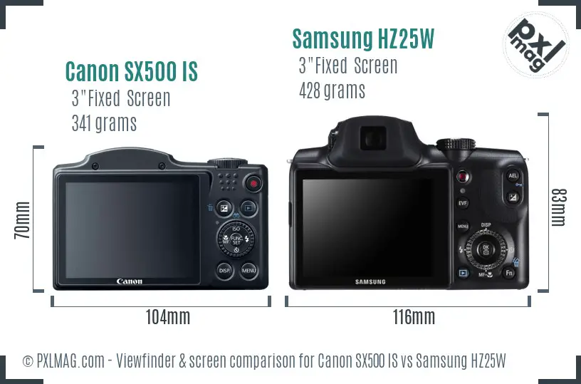 Canon SX500 IS vs Samsung HZ25W Screen and Viewfinder comparison