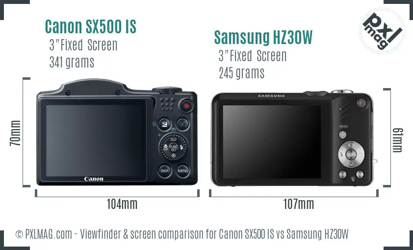 Canon SX500 IS vs Samsung HZ30W Screen and Viewfinder comparison