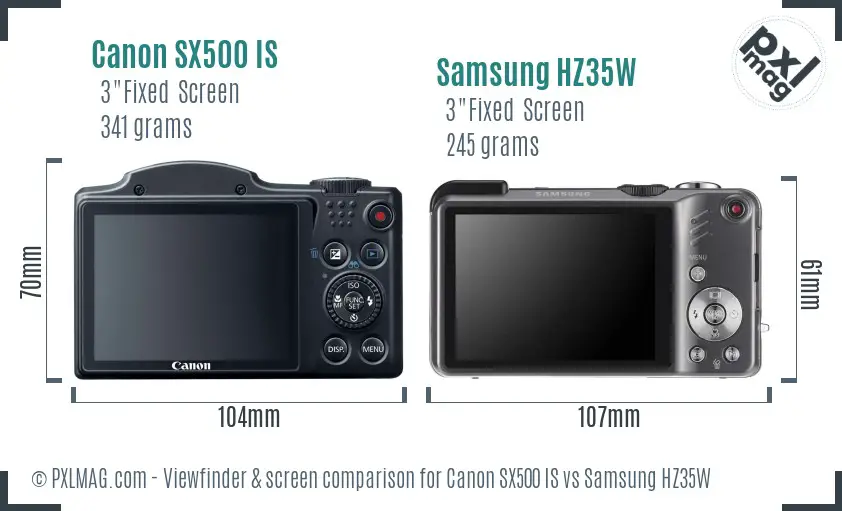 Canon SX500 IS vs Samsung HZ35W Screen and Viewfinder comparison