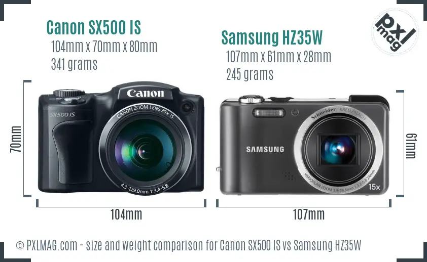 Canon SX500 IS vs Samsung HZ35W size comparison