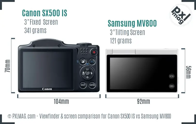 Canon SX500 IS vs Samsung MV800 Screen and Viewfinder comparison