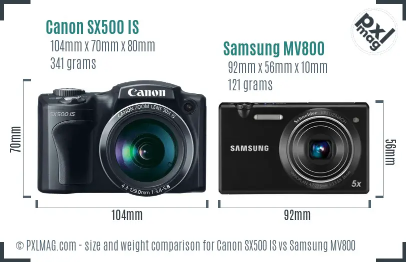 Canon SX500 IS vs Samsung MV800 size comparison