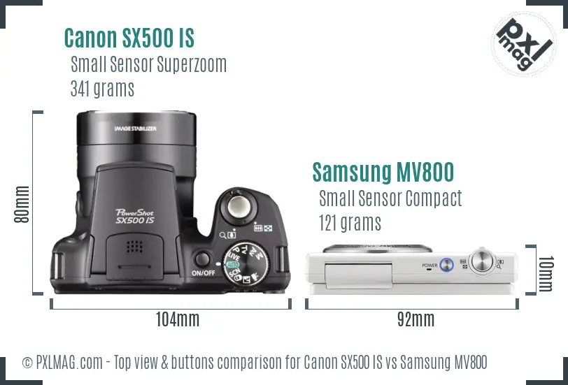 Canon SX500 IS vs Samsung MV800 top view buttons comparison