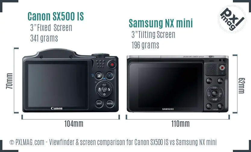 Canon SX500 IS vs Samsung NX mini Screen and Viewfinder comparison