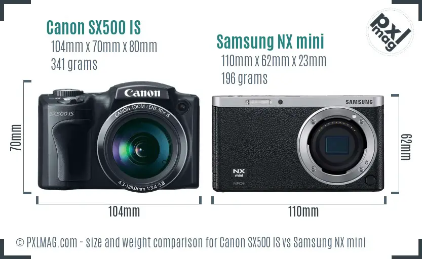 Canon SX500 IS vs Samsung NX mini size comparison