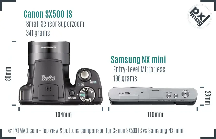 Canon SX500 IS vs Samsung NX mini top view buttons comparison