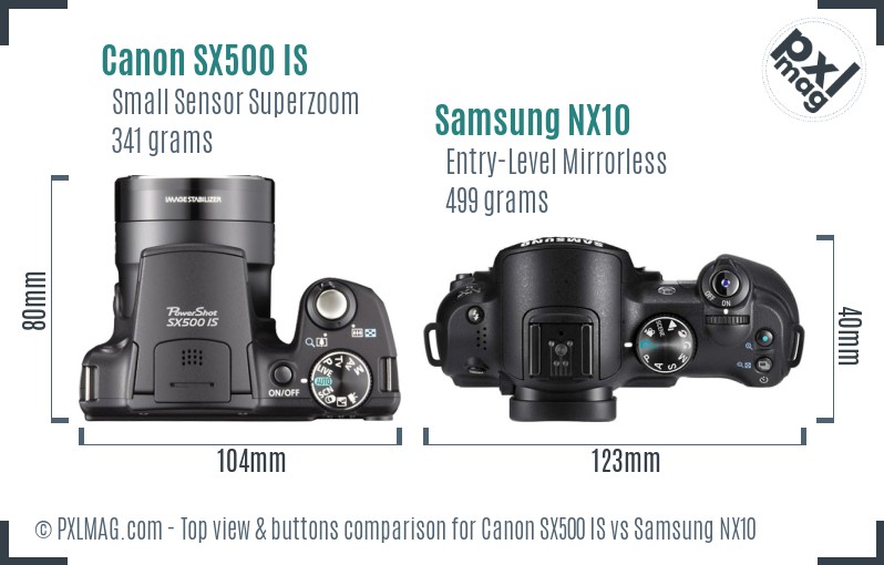 Canon SX500 IS vs Samsung NX10 top view buttons comparison