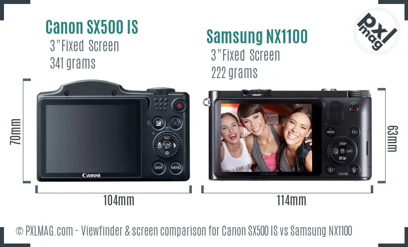 Canon SX500 IS vs Samsung NX1100 Screen and Viewfinder comparison