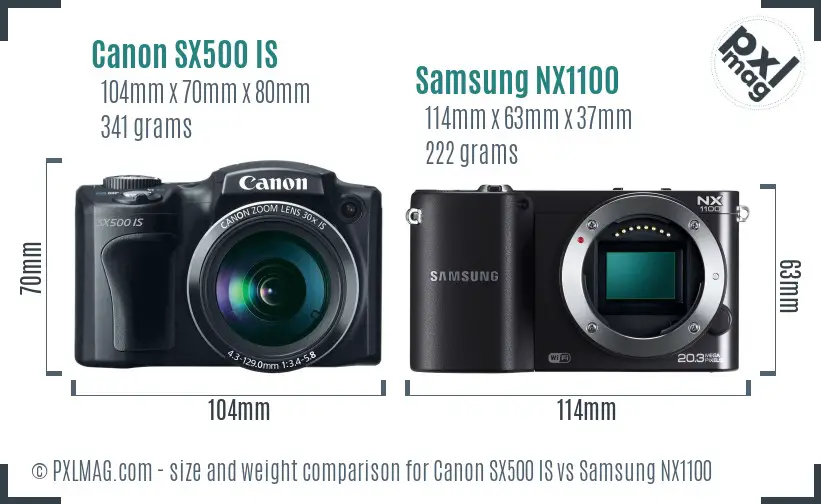 Canon SX500 IS vs Samsung NX1100 size comparison Canon SX500 IS vs Samsung NX1100 size comparison