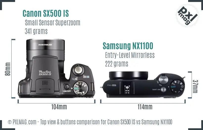 Canon SX500 IS vs Samsung NX1100 top view buttons comparison