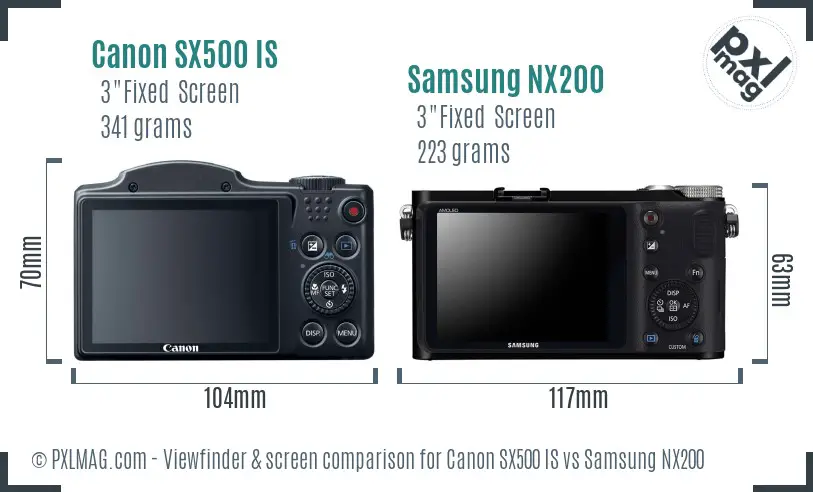 Canon SX500 IS vs Samsung NX200 Screen and Viewfinder comparison