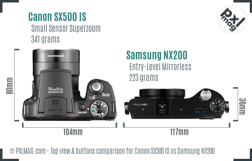 Canon SX500 IS vs Samsung NX200 top view buttons comparison