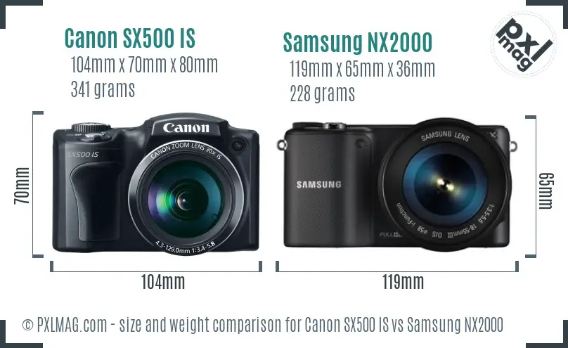 Canon SX500 IS vs Samsung NX2000 size comparison