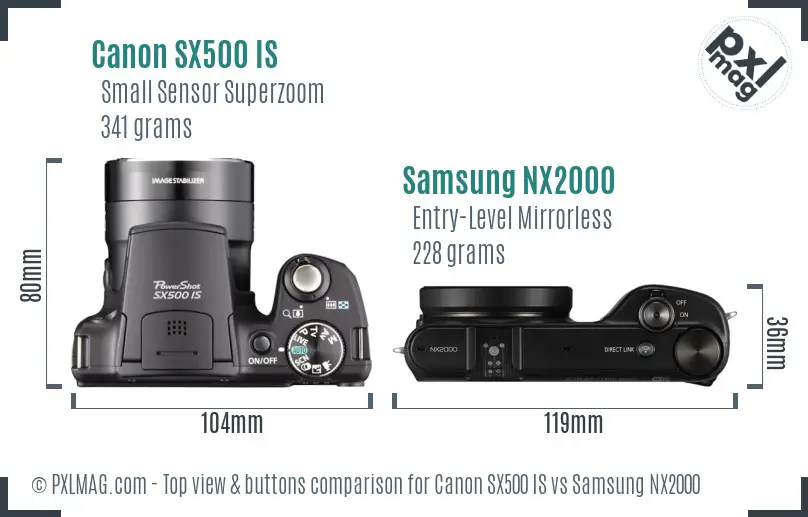 Canon SX500 IS vs Samsung NX2000 top view buttons comparison