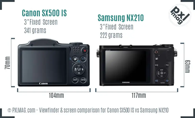 Canon SX500 IS vs Samsung NX210 Screen and Viewfinder comparison