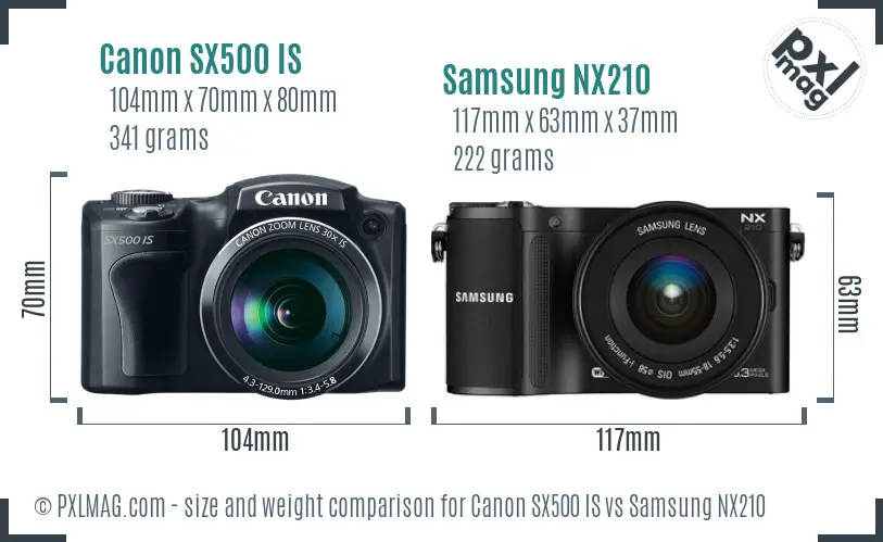 Canon SX500 IS vs Samsung NX210 size comparison