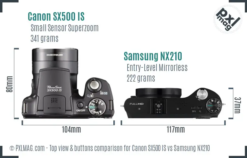 Canon SX500 IS vs Samsung NX210 top view buttons comparison