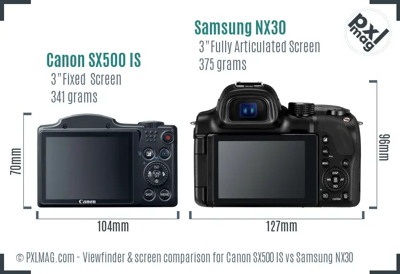 Canon SX500 IS vs Samsung NX30 Screen and Viewfinder comparison