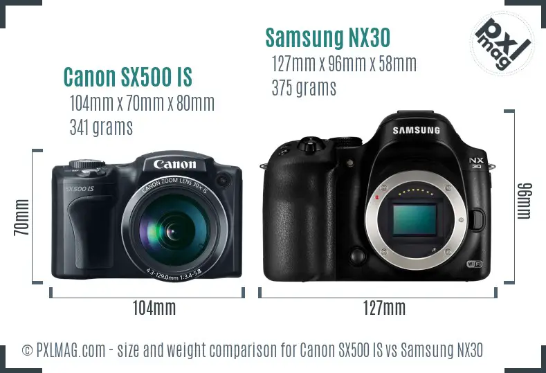 Canon SX500 IS vs Samsung NX30 size comparison