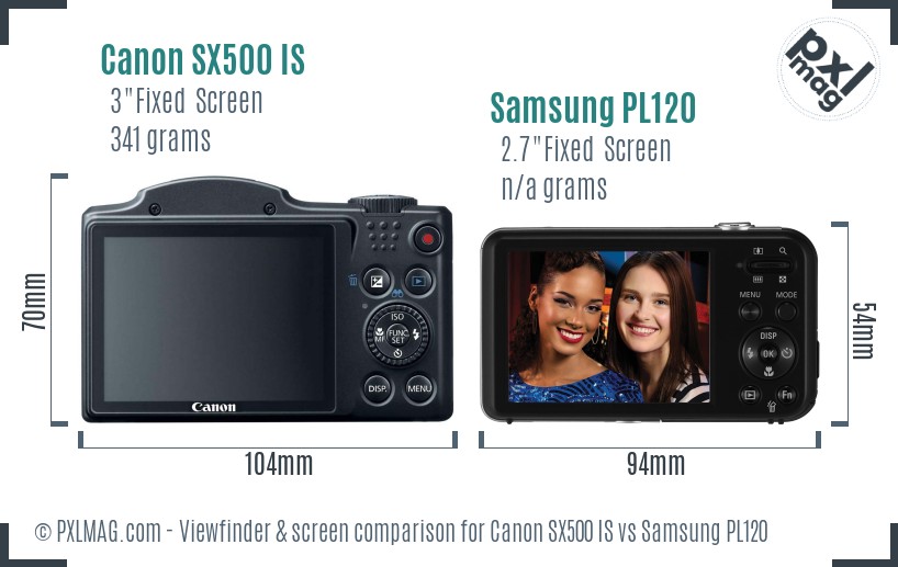 Canon SX500 IS vs Samsung PL120 Screen and Viewfinder comparison