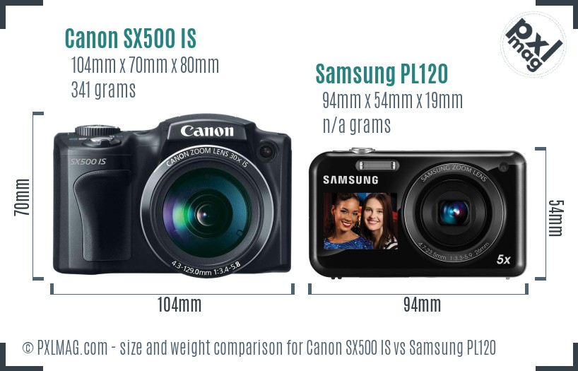 Canon SX500 IS vs Samsung PL120 size comparison