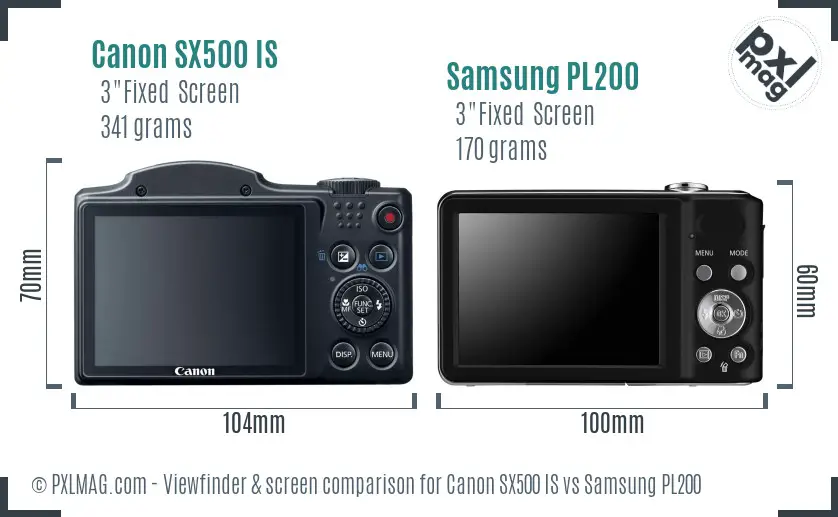 Canon SX500 IS vs Samsung PL200 Screen and Viewfinder comparison