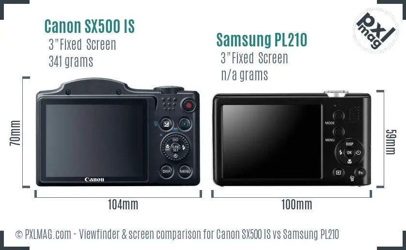 Canon SX500 IS vs Samsung PL210 Screen and Viewfinder comparison