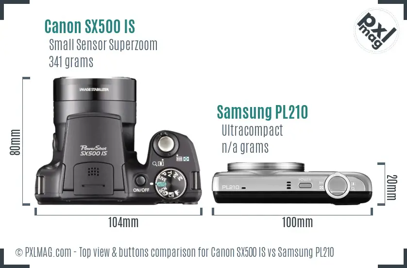 Canon SX500 IS vs Samsung PL210 top view buttons comparison