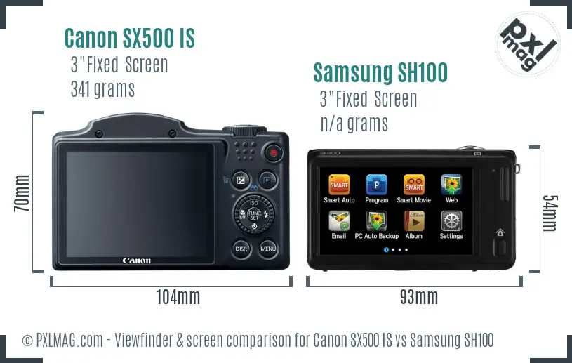 Canon SX500 IS vs Samsung SH100 Screen and Viewfinder comparison