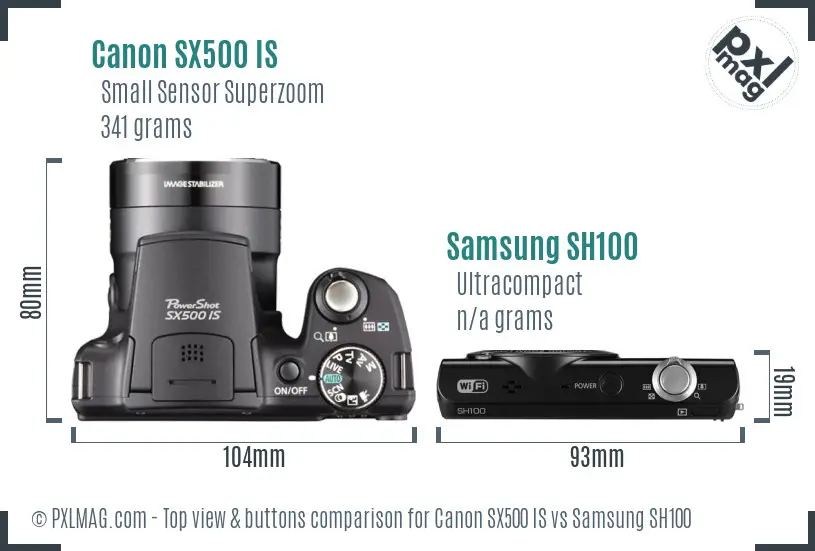 Canon SX500 IS vs Samsung SH100 top view buttons comparison