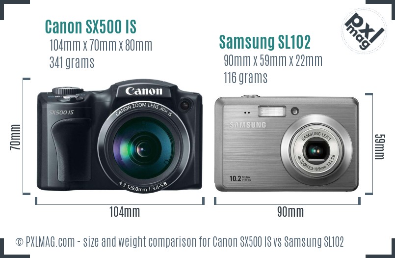 Canon SX500 IS vs Samsung SL102 size comparison