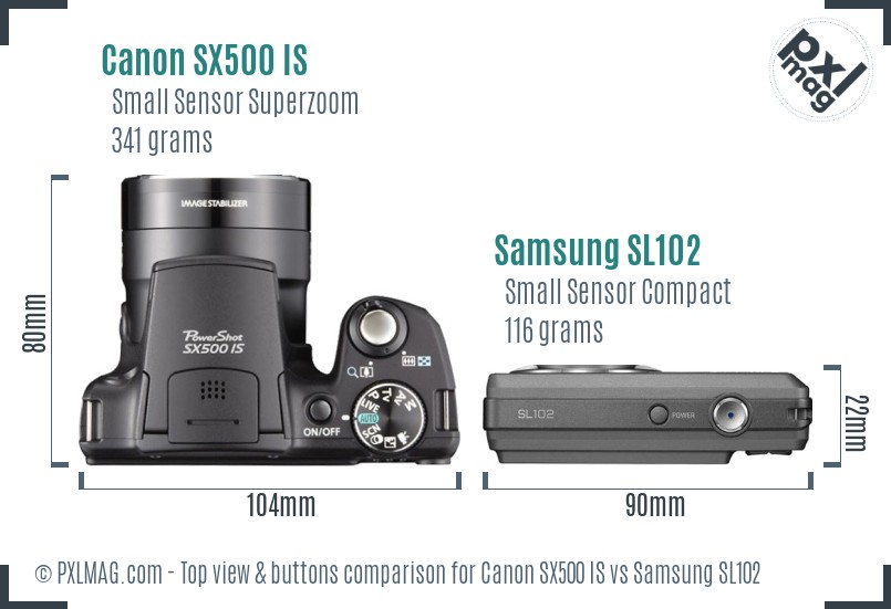 Canon SX500 IS vs Samsung SL102 top view buttons comparison