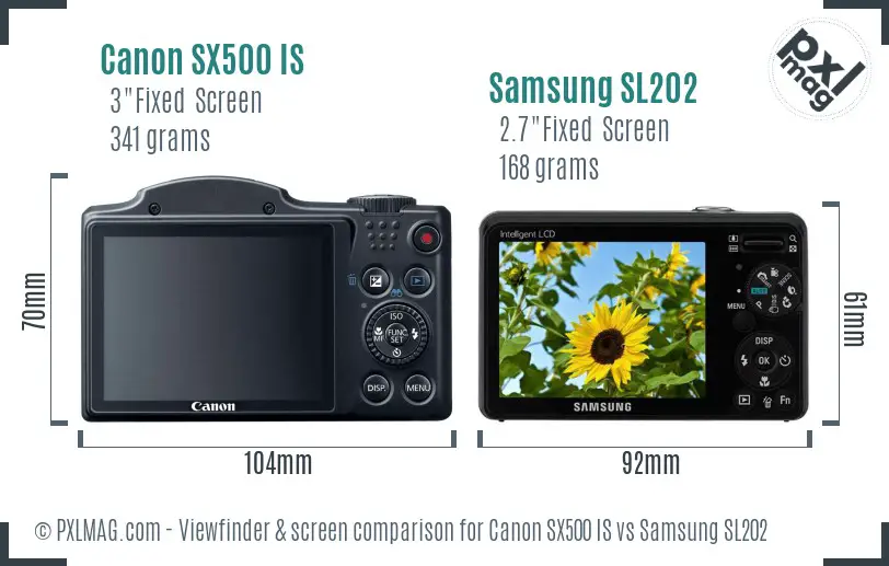 Canon SX500 IS vs Samsung SL202 Screen and Viewfinder comparison