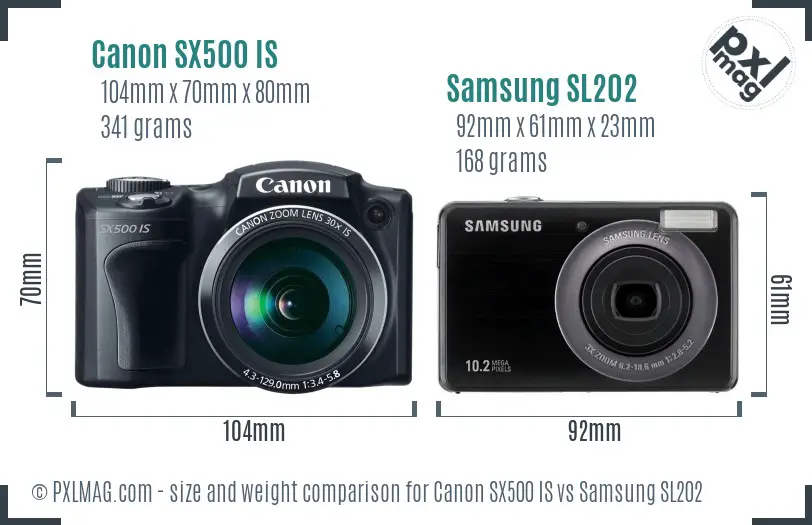 Canon SX500 IS vs Samsung SL202 size comparison