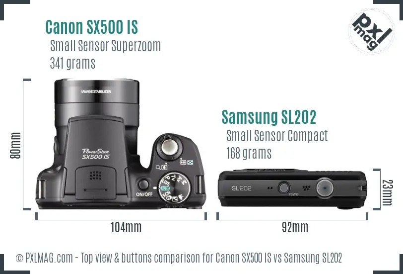 Canon SX500 IS vs Samsung SL202 top view buttons comparison