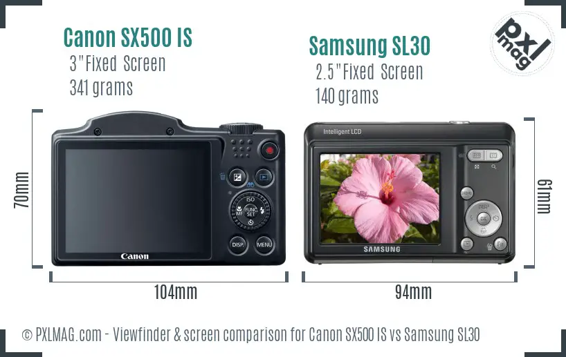 Canon SX500 IS vs Samsung SL30 Screen and Viewfinder comparison Canon SX500 IS vs Samsung SL30 Screen and Viewfinder comparison