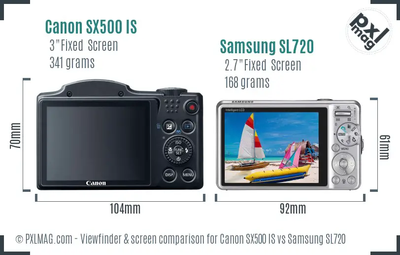 Canon SX500 IS vs Samsung SL720 Screen and Viewfinder comparison