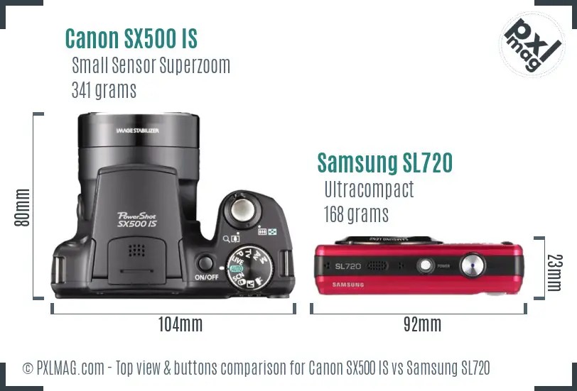 Canon SX500 IS vs Samsung SL720 top view buttons comparison