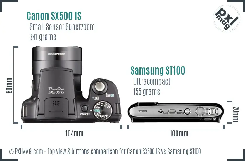 Canon SX500 IS vs Samsung ST100 top view buttons comparison